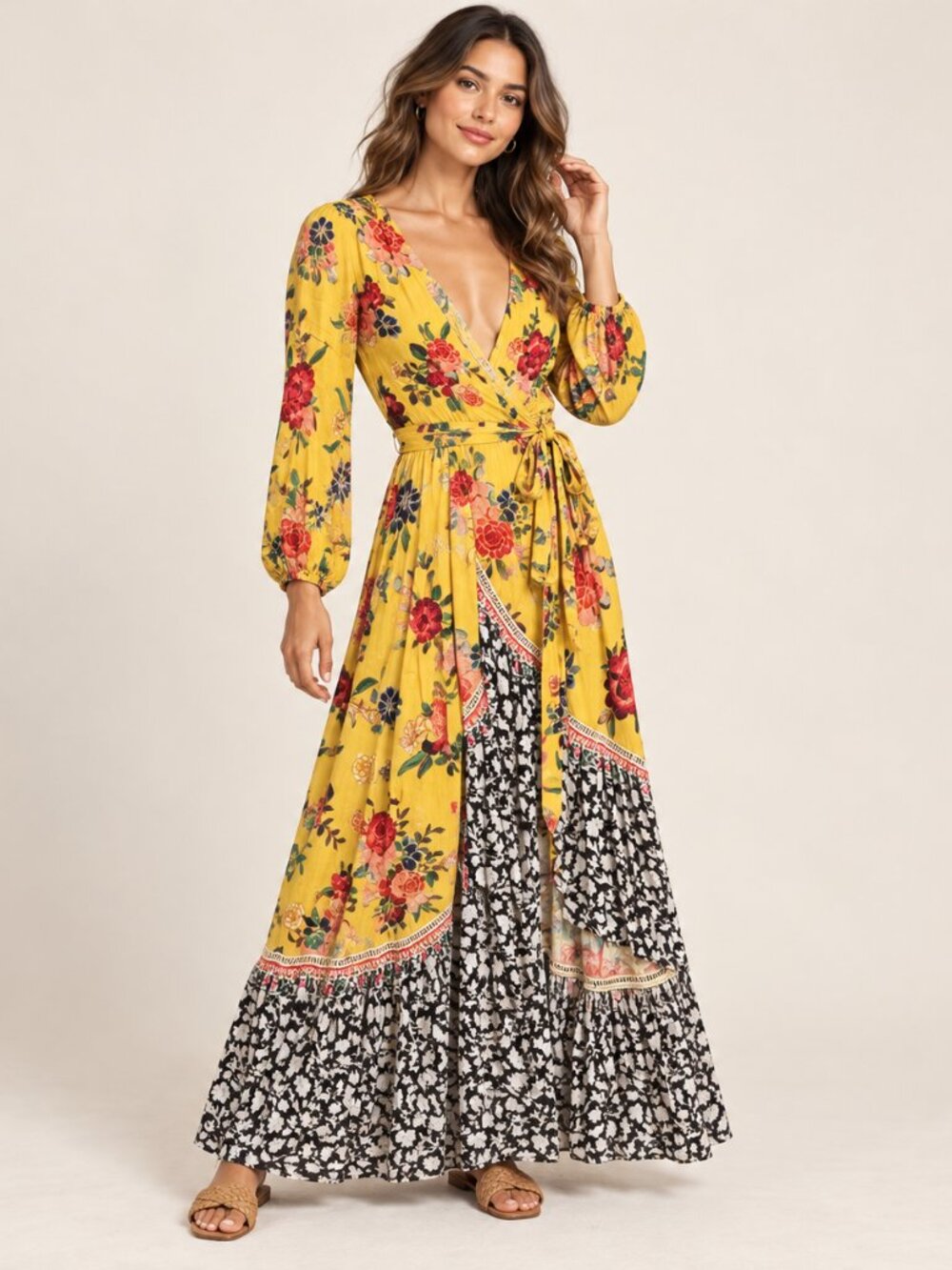 FARM Rio Sunlit Floral Wrap Maxi Dress  M